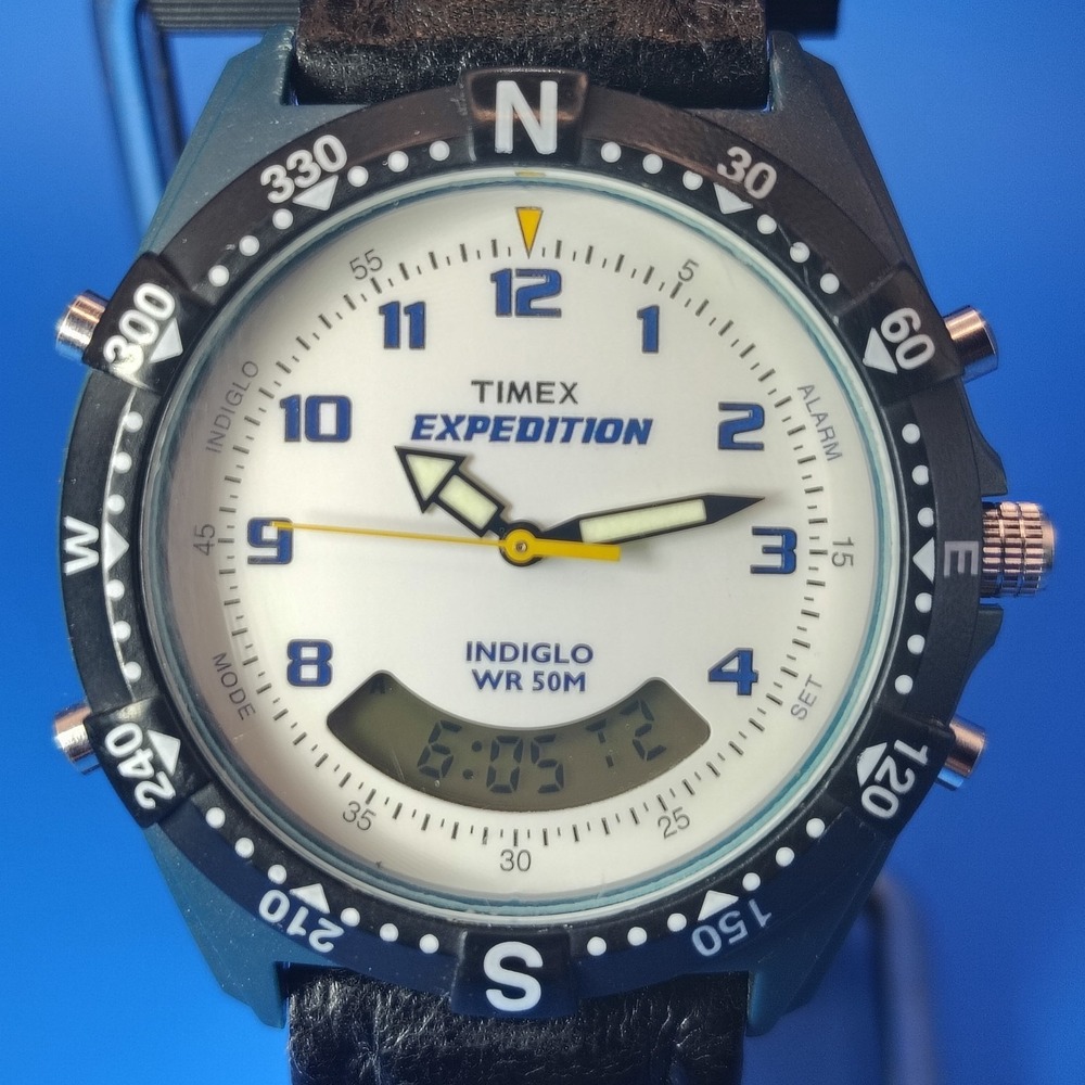 Vintage 2004‎ Timex Expedition INDIGLO Dual Time Ani-Digi 38mm Mens Quartz Watch
